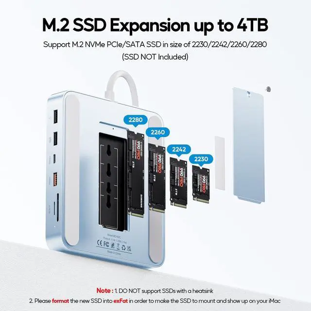 Alt view image 3 of 5 - PULWTOP Upgraded 11 in 1 USB C Hub for iMac 24 inch USB Hub 2021 2023 2024 Support M.2 SSD (NOT Included), iMac Hub M1 M3 M4 Accessories, 4K HDMI, 2.5G Ethernet, 5 USB A/C Max 10Gbps, SD/TF - Blue