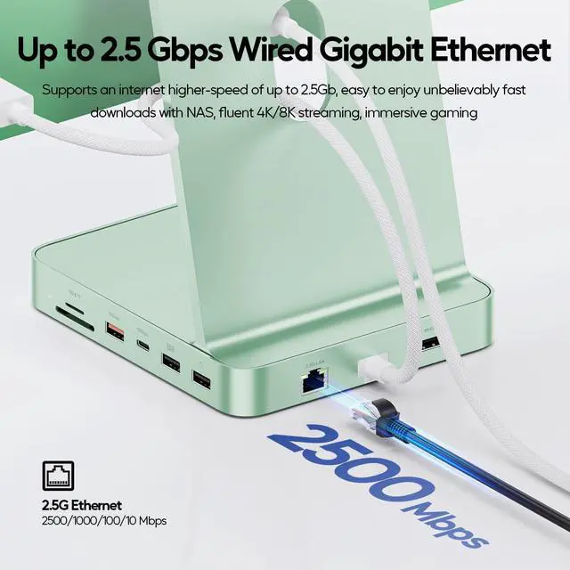Alt view image 5 of 5 - PULWTOP Upgraded 11 in 1 USB C Hub for iMac 24 inch USB Hub 2021 2023 2024 Support M.2 SSD (NOT Included), iMac Hub M1 M3 M4 Accessories, 4K HDMI, 2.5G Ethernet, 5 USB A/C Max 10Gbps, SD/TF - Green