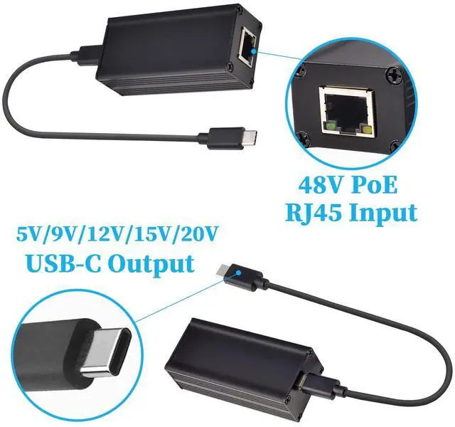 Alt view image 5 of 5 - REVODATA 25W Gigabit PoE to USB-C Driver Converter for Phone/Tablet, PoE to Type-C Power Output with Ethernet 2 in 1, 5V/9V/12V/15V/20V Adaptive Output, Plug & Play (GPD2CAT-20V)