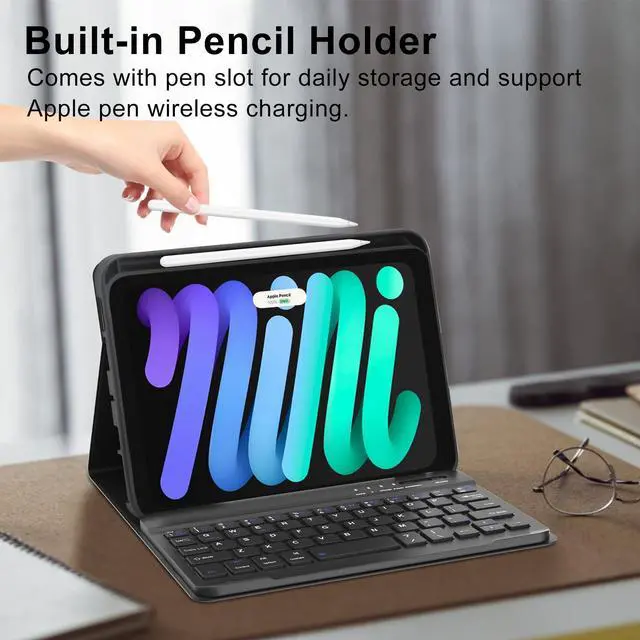 Alt view image 3 of 5 - Keyboard Case for iPad Mini 7th (A17 Pro, 2024) & 6th Gen 2021, 8.3in Case for iPad Mini 6th Keyboard with Rechargeable Pen Slot, Cute Cover with Detachable Bluetooth Keyboard for iPad Mini 7/6, Black