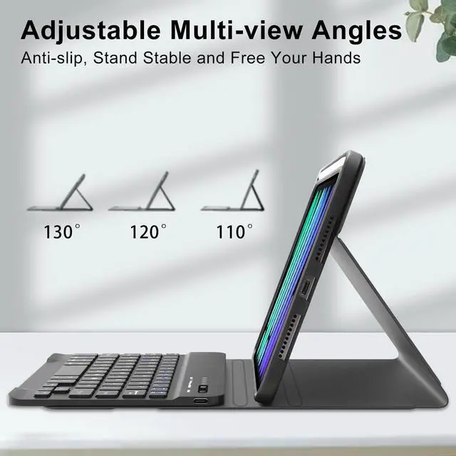 Alt view image 4 of 5 - Keyboard Case for iPad Mini 7th (A17 Pro, 2024) & 6th Gen 2021, 8.3in Case for iPad Mini 6th Keyboard with Rechargeable Pen Slot, Cute Cover with Detachable Bluetooth Keyboard for iPad Mini 7/6, Black