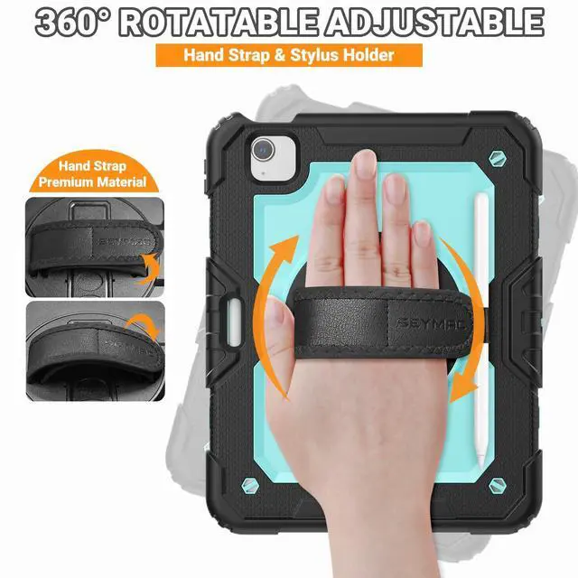 Alt view image 3 of 5 - SEYMAC Case for iPad Pro 11 Case 4th/ 3rd/ 2nd/ 1st Gen (2022/2021/2020/2018), Full-Body Shockproof Protective Case with Screen Protector, 360° Rotating Stand and Hand/Shoulder Strap, Sky Blue