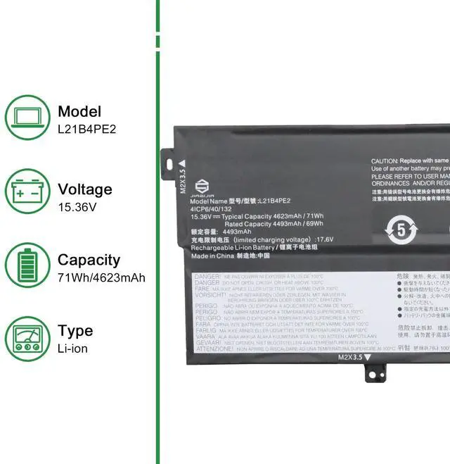 Alt view image 2 of 5 - JIAZIJIA L21B4PE2 SB11F38373 5B11F38379 Laptop Battery Replacement for Lenovo IdeaPad Yoga 7 16IAP7 14IAL7 14ARB7 Series L21L4PE0 SB11F38382 5B11F38372 L21M4PE3 SB11F38368 5B11F38367 15.36V 71Wh