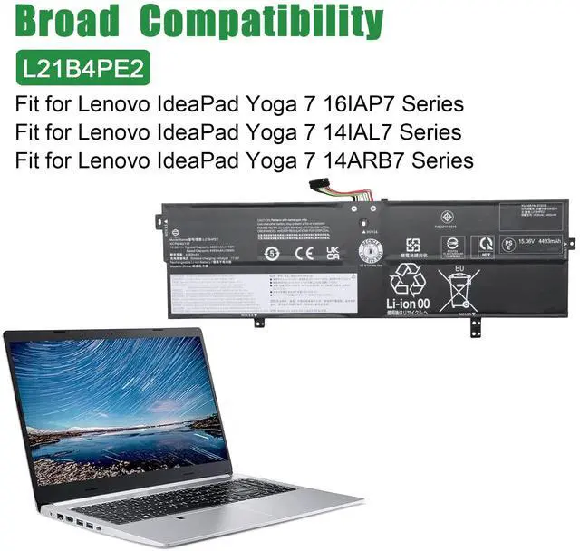 Alt view image 4 of 5 - JIAZIJIA L21B4PE2 SB11F38373 5B11F38379 Laptop Battery Replacement for Lenovo IdeaPad Yoga 7 16IAP7 14IAL7 14ARB7 Series L21L4PE0 SB11F38382 5B11F38372 L21M4PE3 SB11F38368 5B11F38367 15.36V 71Wh