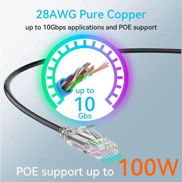 Alt view image 4 of 5 - Cat6a Ethernet Cable Slim 200ft Outdoor&Indoor, 28AWG Pure Copper Cat6 Internet Cable for Waterproof & Direct Burial, Flexible Cat6 Ethernet Cable 10G 550MHZ, Cat 6 Network cable for Indoor Black