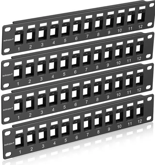 Main image of 12 Port Mini Blank Keystone Patch Panel With Snap-in Design (4 Pack), Cat6 Network 1U 10 Inch Rack Mount Ethernet (for Slim Keystone Only)