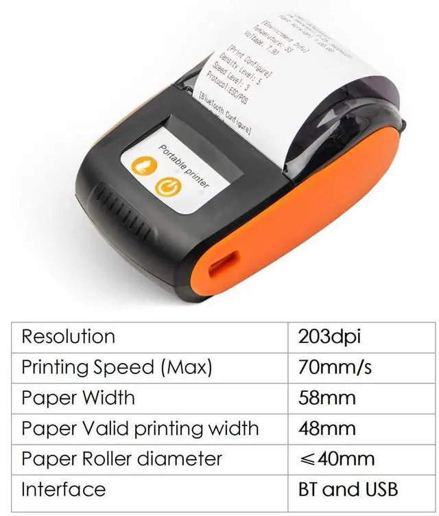 Alt view image 3 of 5 - Sunydog Portable Receipt Printer,58mm Mini Thermal Printing Wireless BT USB Mobile Printer with 2 Inch Thermal Paper Roll Compatible with Android/iOS/Windows System for Small Business Restaurant