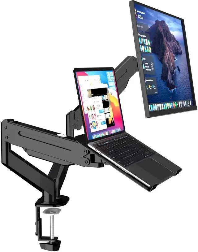 Main image of suptek Monitor Laptop Mount Stand,Adjustable Dual Monitor Arms Desk Mount for 11"-17" Notebook and 17"-32" Monitor,2 in 1 Function Monitor Mount with Laptop Tray,Holds up to 22lbs