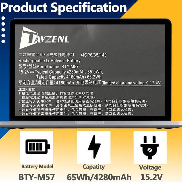 Alt view image 2 of 5 - TAVZENL BTY-M57 65Wh Battery Replacement for MSI Vector GP76 GP66 12UG 12UH 12UGS 12UE Series MSI GP76 GP66 Leopard 11UH 11UE 11UG 10UH 10UE 10UG Series 4ICP6/35/140 15.2V 4280