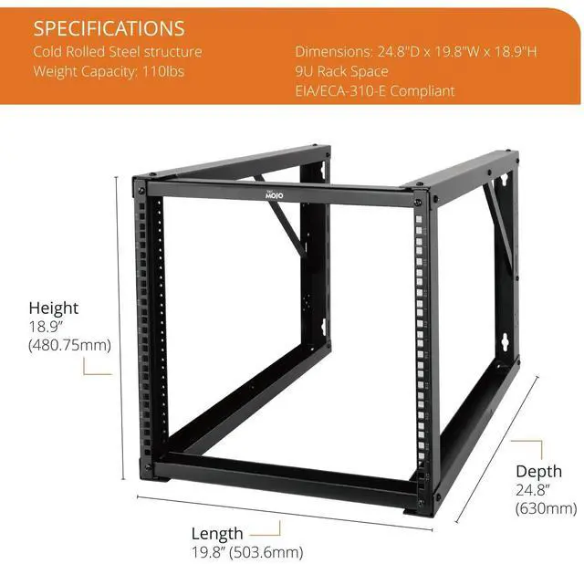 Alt view image 2 of 5 - Tecmojo 9U Wall Mount Rack, Wall Mount Network Rack 24.8in Depth, Open Frame Server Rack for 19in IT/AV/Data/Home Equipment, Black