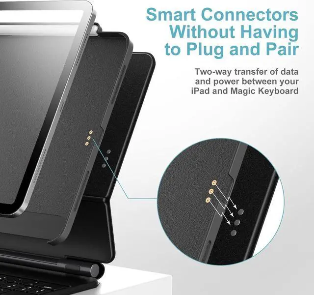 Alt view image 2 of 5 - Techfish iPad Pro 12.9" Case Compatible with Magic Keyboard & Smart Keyboard Folio(KBNot Included), Magnetic Protective Slim Cover with Pencil Holder for 2021-2022 iPad Pro 12.9" 5th-6th Gen (Black)