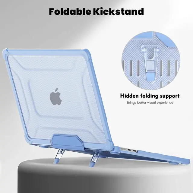 Alt view image 3 of 5 - Teryeefi Protective Hard Case for MacBook Pro 13 inch M2 M1 A2338/A2289/A2251 [Release 2016-2020 2022] with Kickstand, Heavy Duty Case with Keyboard Cover for MacBook Pro 13 Touch Bar, XKK-Blue