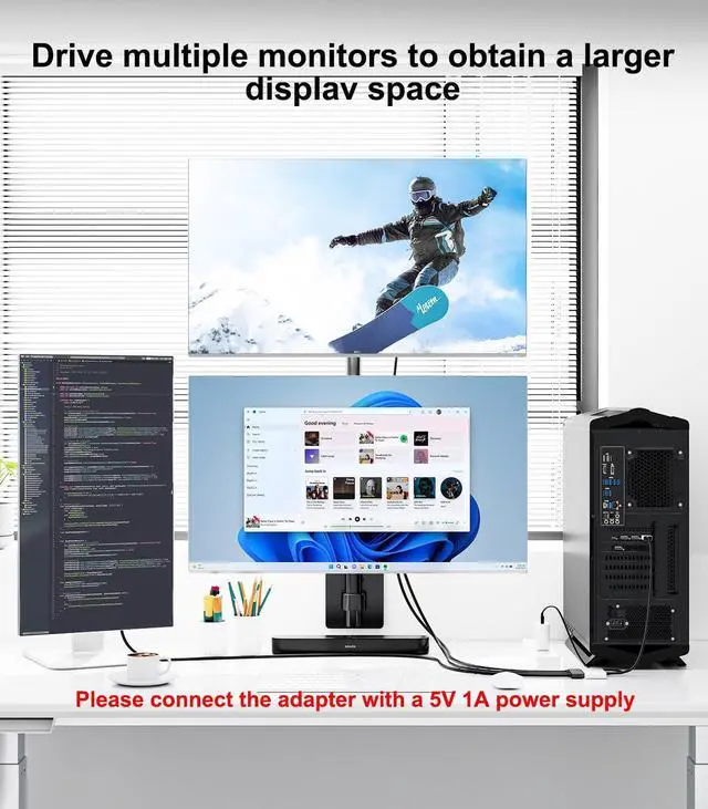 Alt view image 3 of 5 - THANDBLE DisplayPort to Dual HDMI with DP Adapter (4K@60Hz) Extended Display 1 in 3 Out MST Hub for Multiple Monitors Compatible for Graphics Card, PC, NVIDIA, AMD