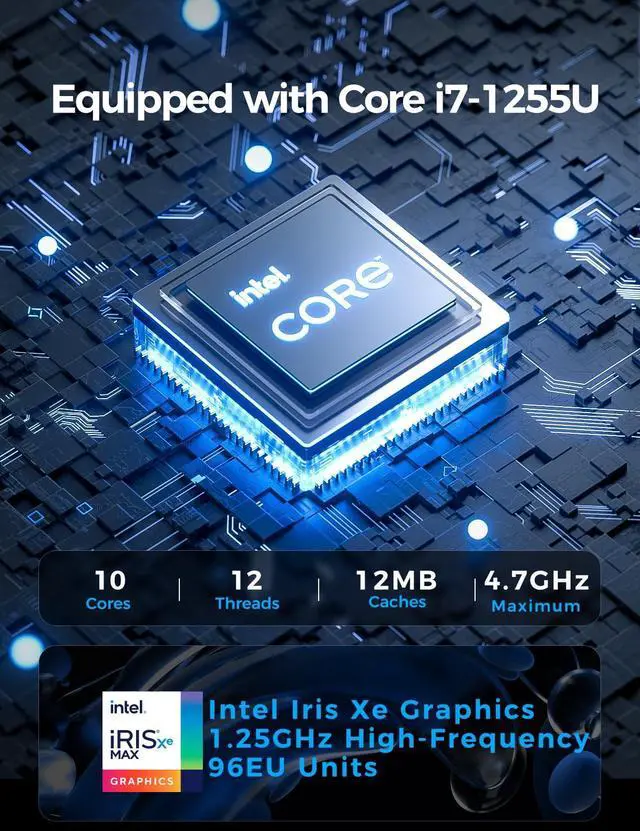 Alt view image 2 of 5 - TOPGRO K3 Mini PC 12th Gen Core i7-1255U, Fanless Mini Computers(10C/12T, Up to 4.7GHz) 32GB DDR4/1TB PCIe4.0 SSD, Small PC Win11 pro, 8K UHD/2.5G LAN/Thunderbolt 4/WiFi 6E/BT5.3, Home&Office