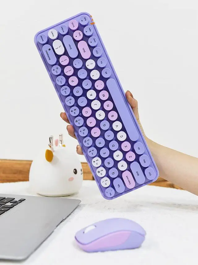 Alt view image 3 of 5 - Mini Wireless Keyboard and Mouse Set, Classic Round Keycap, Soundless 68 Keys, Compatible with Notebook, PC