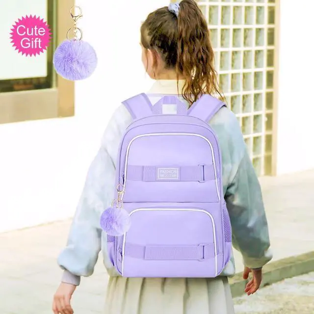Alt view image 2 of 5 - 3Pcs Girls Backpack, 17 Inches School Bookbag Set for Teens College Students, Laptop Backpacks with Lunch Box (Purple)