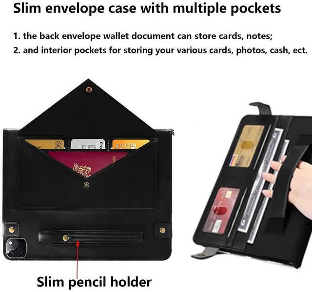 Alt view image 3 of 5 - UUcovers Crossbody Handbag Case for iPad Air 11 inch M3/M2 (2025/2024) with Pencil Holder/Shoulder Strap/Hand Strap/Card Pockets, Folio Stand PU Leather Magnetic Wallet Envelope Tablet Cover, Black