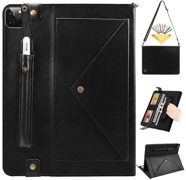 Main image of UUcovers Crossbody Handbag Case for iPad Air 11 inch M3/M2 (2025/2024) with Pencil Holder/Shoulder Strap/Hand Strap/Card Pockets, Folio Stand PU Leather Magnetic Wallet Envelope Tablet Cover, Black