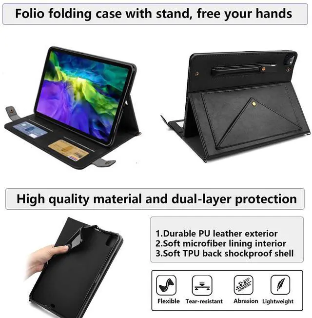 Alt view image 4 of 5 - UUcovers Crossbody Handbag Case for iPad Air 11 inch M3/M2 (2025/2024) with Pencil Holder/Shoulder Strap/Hand Strap/Card Pockets, Folio Stand PU Leather Magnetic Wallet Envelope Tablet Cover, Black