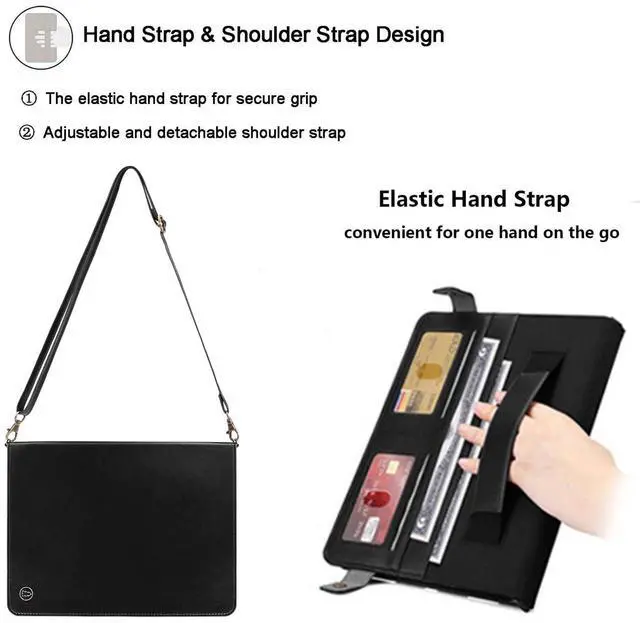 Alt view image 5 of 5 - UUcovers Crossbody Handbag Case for iPad Air 11 inch M3/M2 (2025/2024) with Pencil Holder/Shoulder Strap/Hand Strap/Card Pockets, Folio Stand PU Leather Magnetic Wallet Envelope Tablet Cover, Black