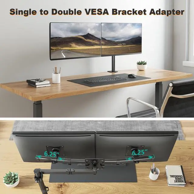 Alt view image 5 of 5 - WALI Dual Monitor Wall Mount, Single to Double Bracket Adapter, Horizontal Assembly Arm for 2 Screen up to 27 inch (012ARM), Black