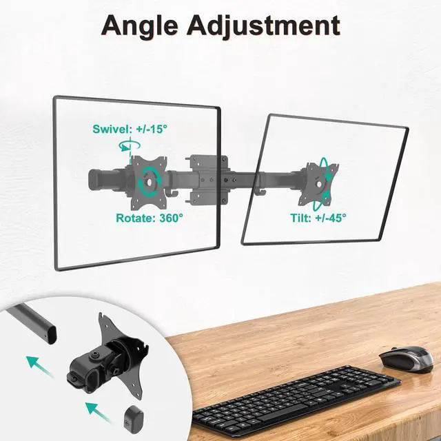 Alt view image 4 of 5 - WALI Dual Monitor Wall Mount, Single to Double Bracket Adapter, Horizontal Assembly Arm for 2 Screen up to 27 inch (012ARM), Black