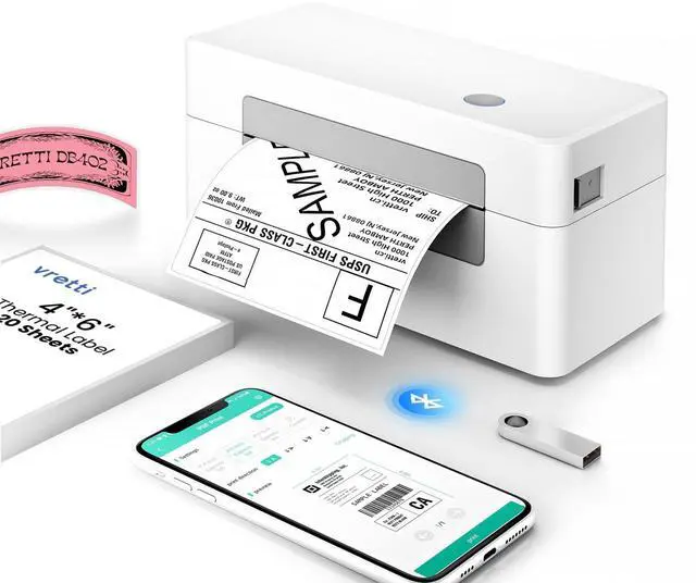 Main image of vretti Bluetooth Shipping Label Printer - 4x6 Thermal Printer for Shipping Packages and Small Businesses, Label Printer Supports Android/iPhone/Windows, Compatible with Shopify, Ebay, USPS,