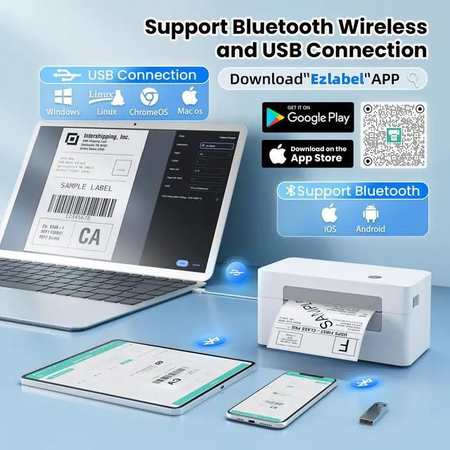 Alt view image 2 of 5 - vretti Bluetooth Shipping Label Printer - 4x6 Thermal Printer for Shipping Packages and Small Businesses, Label Printer Supports Android/iPhone/Windows, Compatible with Shopify, Ebay, USPS,