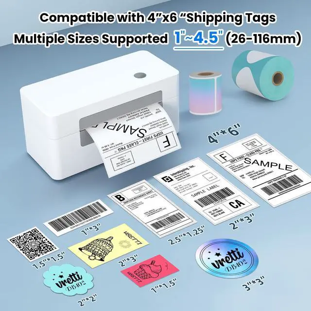 Alt view image 4 of 5 - vretti Bluetooth Shipping Label Printer - 4x6 Thermal Printer for Shipping Packages and Small Businesses, Label Printer Supports Android/iPhone/Windows, Compatible with Shopify, Ebay, USPS,