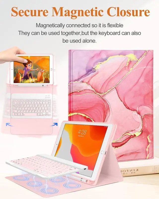 Alt view image 4 of 5 - Wazzasoft for iPad 9th/8th/7th/Air 3rd Generation/Pro 10.5 Inch Case with Keyboard Pencil Holder Folio Tablet Cover Women Girls Cute Girly Teens Kawaii Marble Unique Design for Apple 10.2 & 10.5 Inch