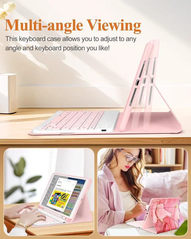 Alt view image 5 of 5 - Wazzasoft for iPad 9th/8th/7th/Air 3rd Generation/Pro 10.5 Inch Case with Keyboard Pencil Holder Folio Tablet Cover Women Girls Cute Girly Teens Kawaii Marble Unique Design for Apple 10.2 & 10.5 Inch