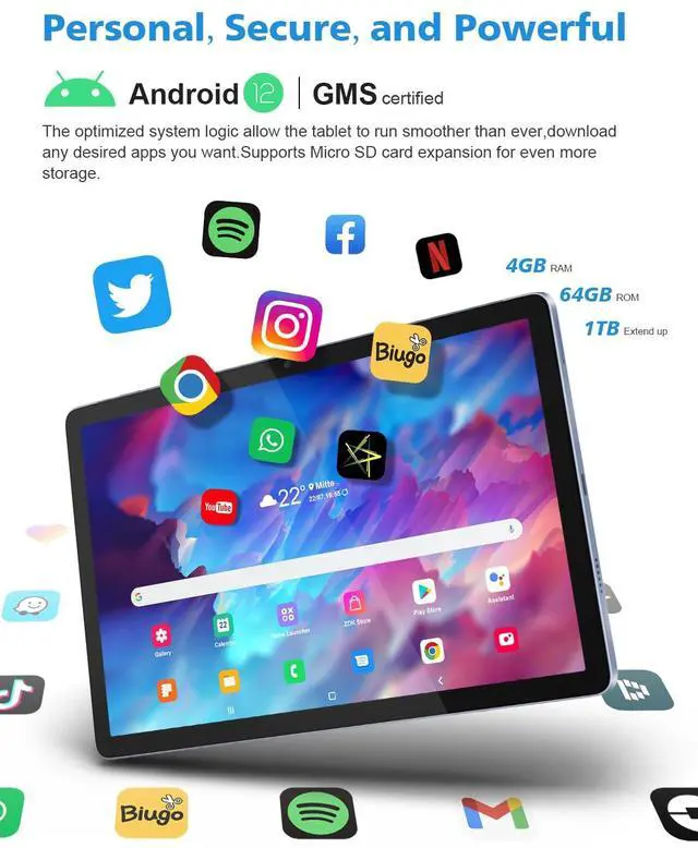 Alt view image 3 of 5 - Wielio Android 12 Tablet PC 10 inch, 6GB+128GB Tablet, 1TB Expand 8 Core Android Tablets, 2.4G/5G WiFi, 1920 * 1200 IPS, 6000mAh Fast Charge, Bluetooth 5.0, GPS, Dual Camera, Parent Control
