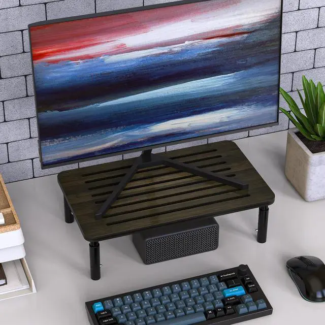 Alt view image 2 of 5 - WELL WENG 2 Pack Bamboo Monitor Stand Riser, 4 Adjustable Height, Laptop Stand with Airflow Vents, Desk Organizer for Computer, PC, Printer (Wenge)