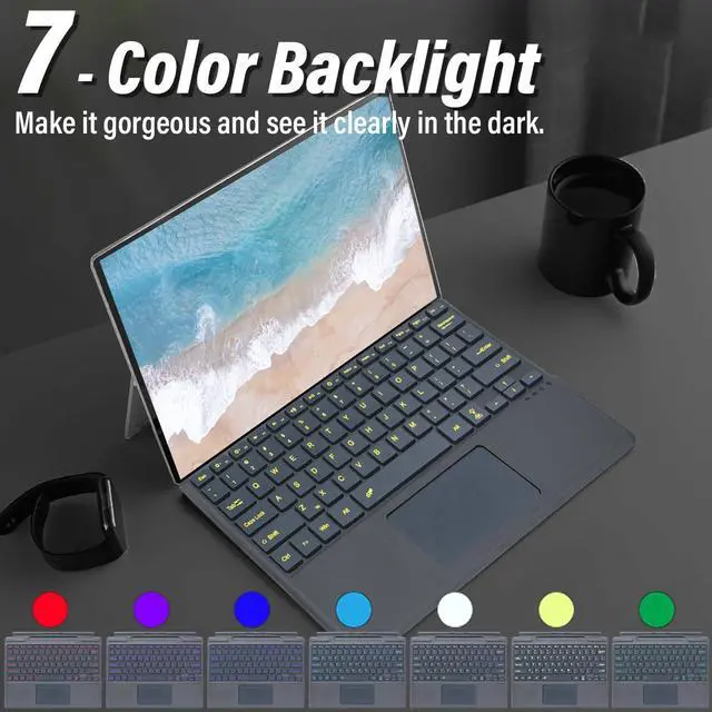 Alt view image 5 of 5 - Wineecy Backlit Keyboard for Surface Pro 11/10/9/8/X, 7 Colors Font Backlight Detachable Wireless Type Cover Keyboard with Trackpad/Pen Holder Compatible with Microsoft Surface Pro 11/10/9/8/X 13 Inch
