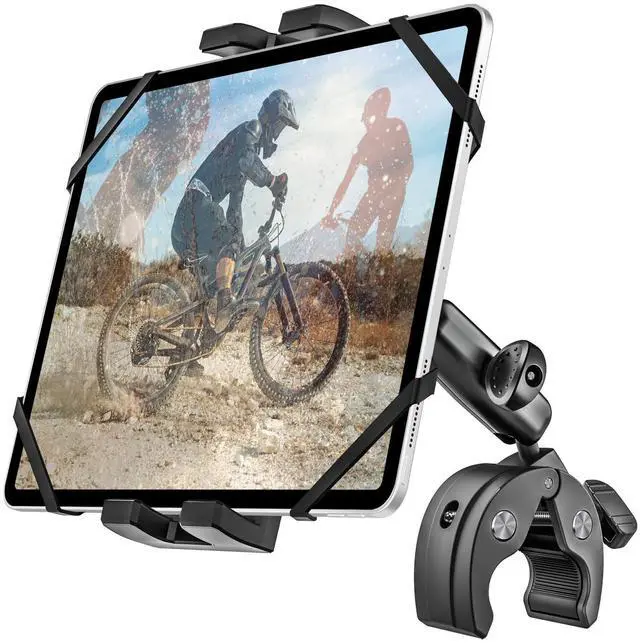 Main image of Metal iPad Tablet Mount for Boat Helm, Wheelchair Pole, Golf Cart, Stroller, Mic Stand, Fitness Bike, Road Mountain Bicycle - 360° Adjustable Handlebar Clamp for 4.7-13" iPad Pro, Air, Mini, Galaxy