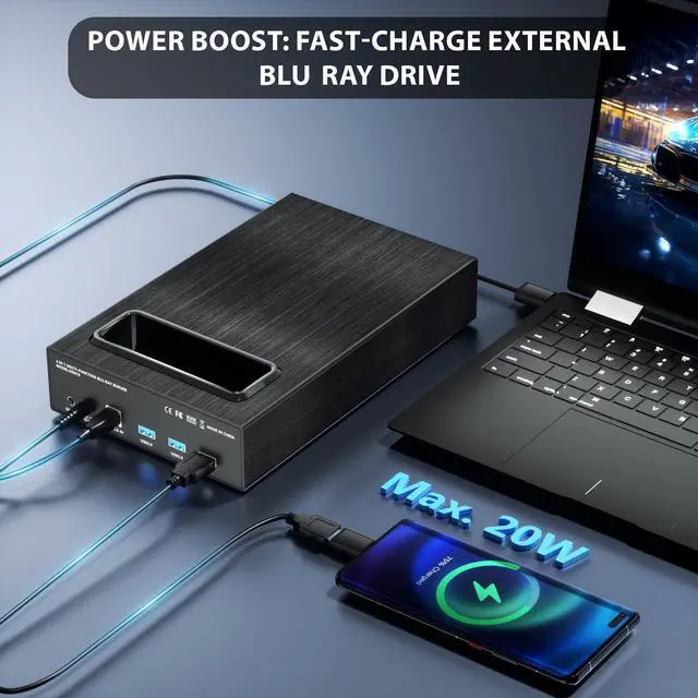 Alt view image 4 of 5 - 4 in 1 External Bluray Drive, 16X Read Speed with Hard Drive Docking Station, USB 3.0 Type C External Blu Ray DVD Drive Burner, for PC Compatible with Windows XP/7/8/10/11 Mac Laptop Desktop