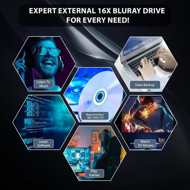 Alt view image 5 of 5 - 4 in 1 External Bluray Drive, 16X Read Speed with Hard Drive Docking Station, USB 3.0 Type C External Blu Ray DVD Drive Burner, for PC Compatible with Windows XP/7/8/10/11 Mac Laptop Desktop