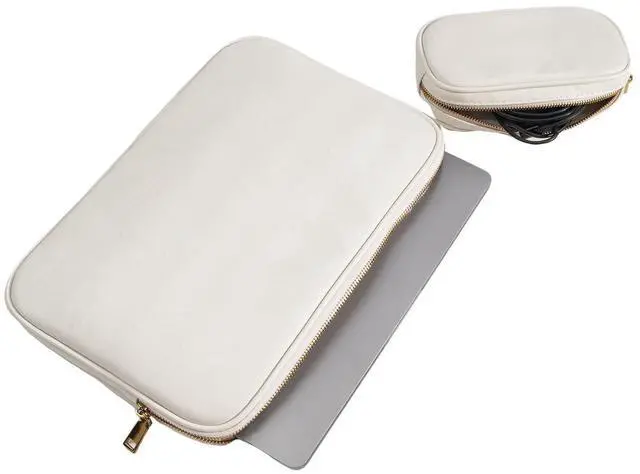Alt view image 2 of 5 - Yesmornsis PU Leather Padded Laptop Sleeve 15.3Inch Compatible with MacBook Air 15 A3114 M3 A2941 M2, MacBook Pro 15 Laptop Bag with Charger Pouch Color White