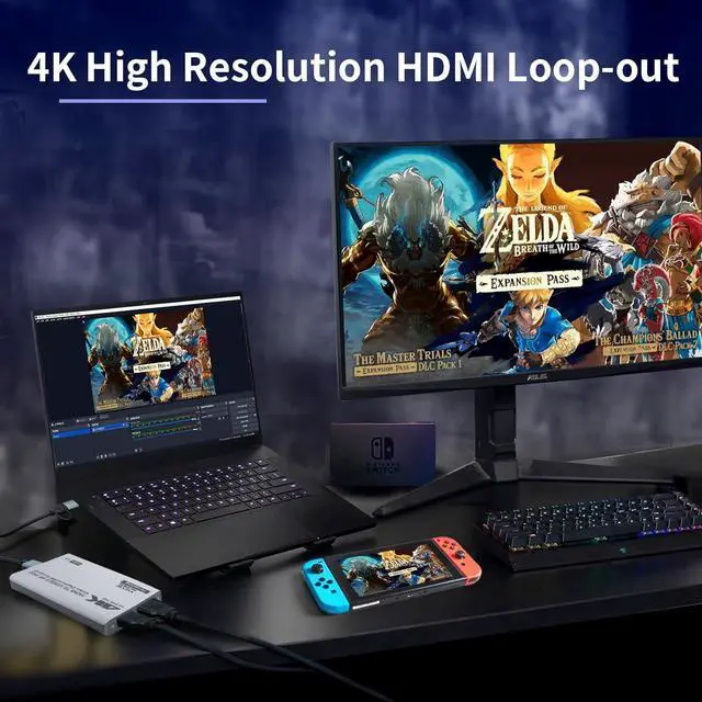 Alt view image 3 of 5 - 4K HDMI Video Capture Card with Loop-Out, USB 3.0, 1080P 60FPS/2K 30FPS, Audio & Video Streaming Capture Device for PS5, Switch, Camera, PC, Compatible with OBS