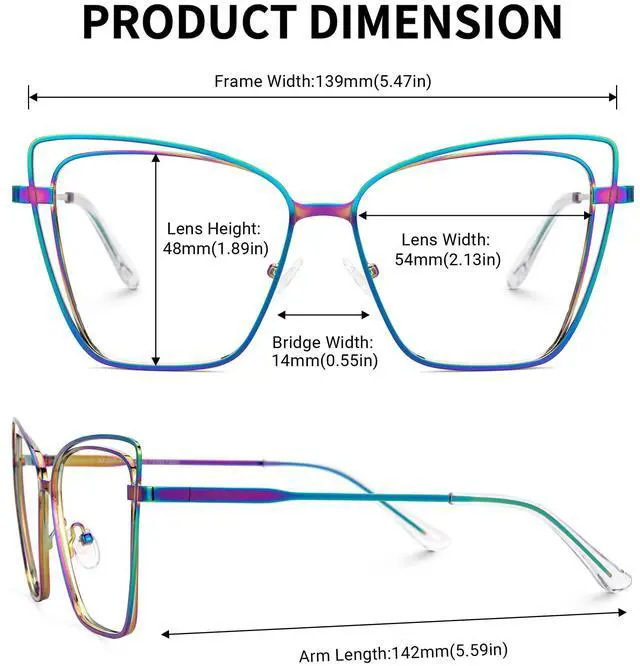 Alt view image 4 of 5 - Zeelool Butterfly Glasses Metal Eyewear for Women Blue Light Blocking Glasses Anti Eyestrain Glasses ZJGM139501-04 Iridescent