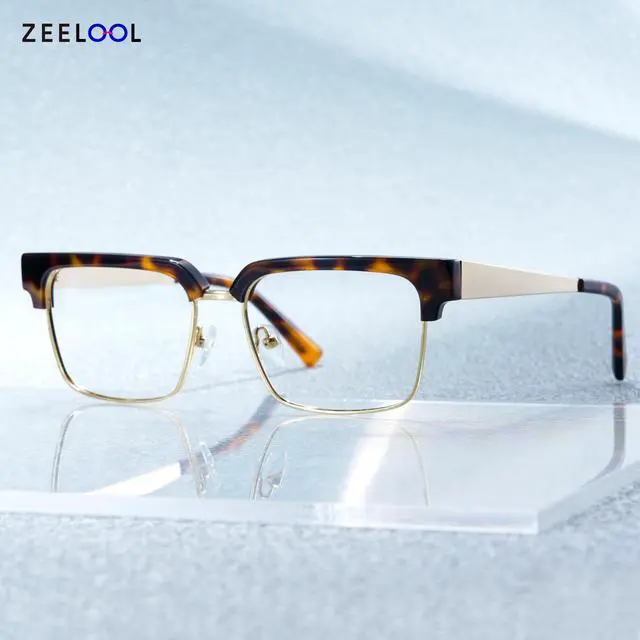 Alt view image 2 of 5 - Zeelool Retro Rectangle Half-frame Blue Light Blocking Glasses for Men TV Phone Computer Gaming Glasses Gerena ZJGX374608-03 Tortoise