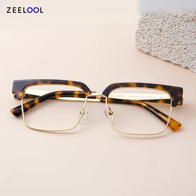 Alt view image 3 of 5 - Zeelool Retro Rectangle Half-frame Blue Light Blocking Glasses for Men TV Phone Computer Gaming Glasses Gerena ZJGX374608-03 Tortoise