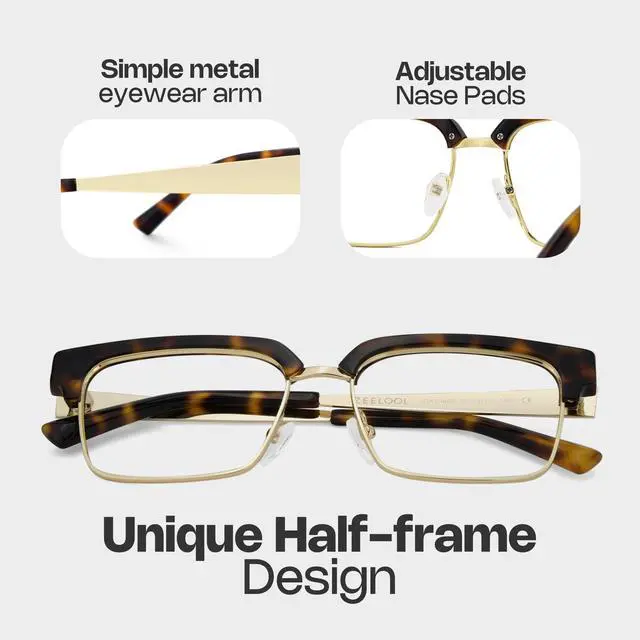 Alt view image 5 of 5 - Zeelool Retro Rectangle Half-frame Blue Light Blocking Glasses for Men TV Phone Computer Gaming Glasses Gerena ZJGX374608-03 Tortoise