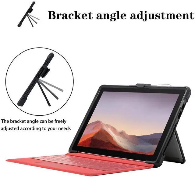 Alt view image 4 of 5 - ZEERSIDEND for Microsoft Surface Pro7 Pro7+ Pro6 Pro5 Pro4 Tablet Protective Case 12.3 inches, Thicken and Rugged Cover with Stand Case, Compatible Keyboard Cover, Including Hand Strap Shoulder,Black