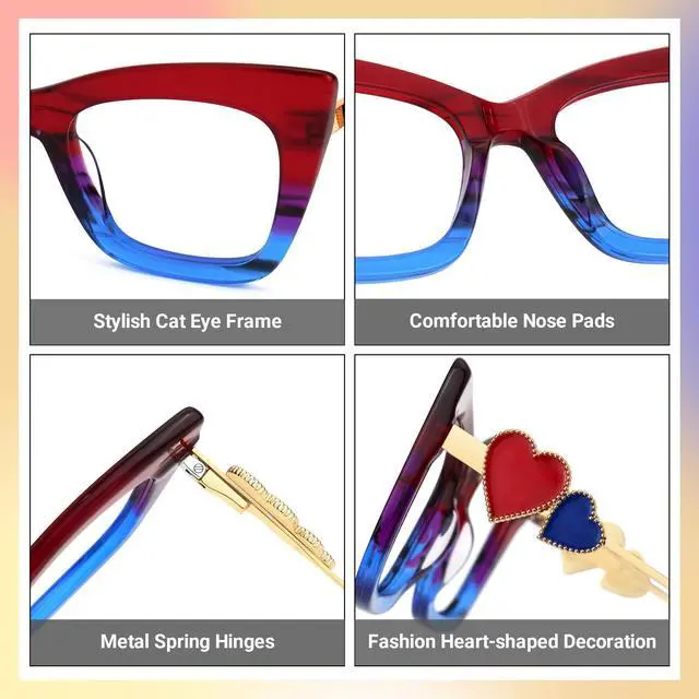 Alt view image 5 of 5 - Zeelool Stylish Cat Eye Blue Light Blocking Glasses for Women Computer Glasses Cagle ZJGX143665-04 Red-blue