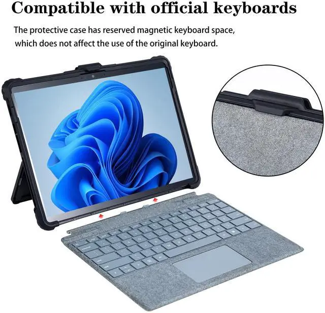 Alt view image 5 of 5 - ZEERSIDEND for Microsoft Surface Pro7 Pro7+ Pro6 Pro5 Pro4 Tablet Protective Case 12.3 inches, Thicken and Rugged Cover with Stand Case, Compatible Keyboard Cover, Including Hand Strap Shoulder,Black