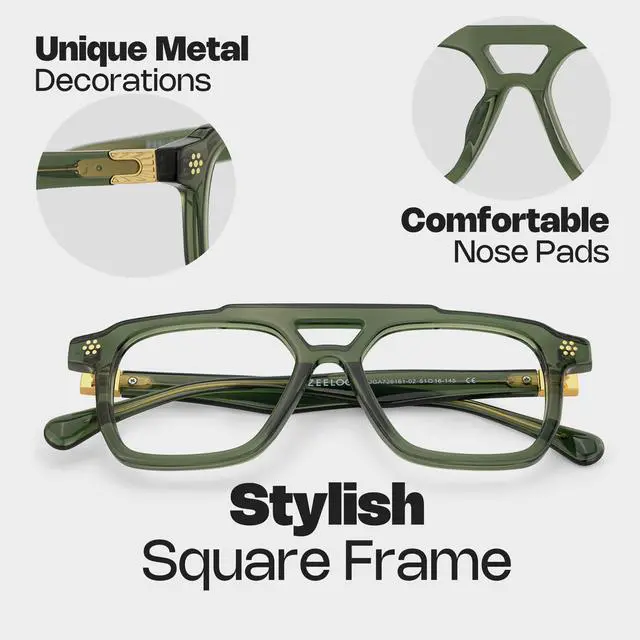Alt view image 5 of 5 - Zeelool Retro Aviator Blue Light Blocking Glasses for Men TV Phone Computer Gaming Glasses Mercurio ZJGA726161-01 Green