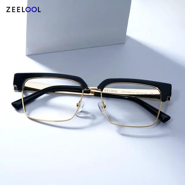 Alt view image 2 of 5 - Zeelool Retro Rectangle Half-frame Blue Light Blocking Glasses for Men TV Phone Computer Gaming Glasses Gerena ZJGX374608-01 Black