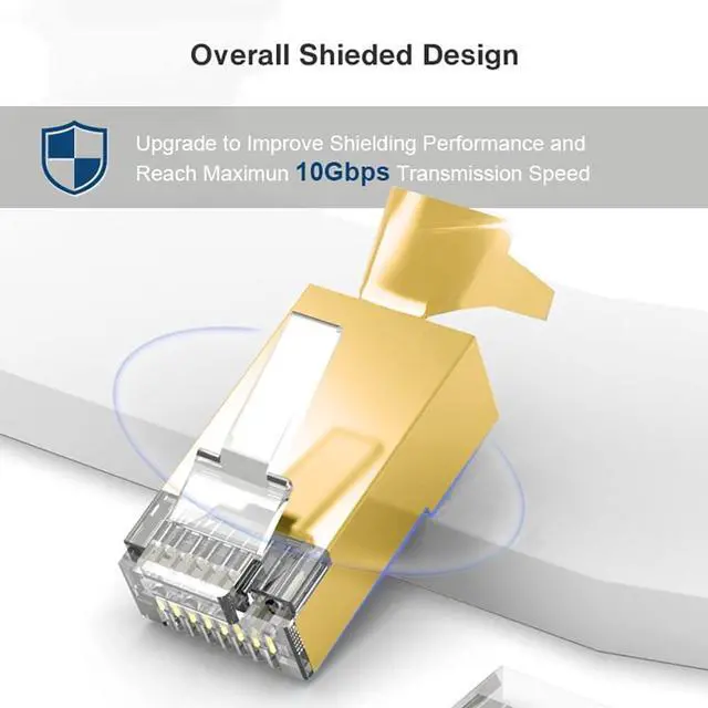 Alt view image 4 of 5 - ZOERAX 100-Pack Cat7 & Cat6A Pass Through Connectors, 50UM Gold Plated Shielded FTP/STP External Ground for FTP/STP Ethernet Cable - Gold