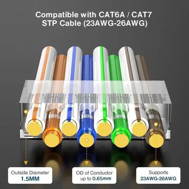 Alt view image 5 of 5 - ZOERAX 100-Pack Cat7 & Cat6A Pass Through Connectors, 50UM Gold Plated Shielded FTP/STP External Ground for FTP/STP Ethernet Cable - Gold